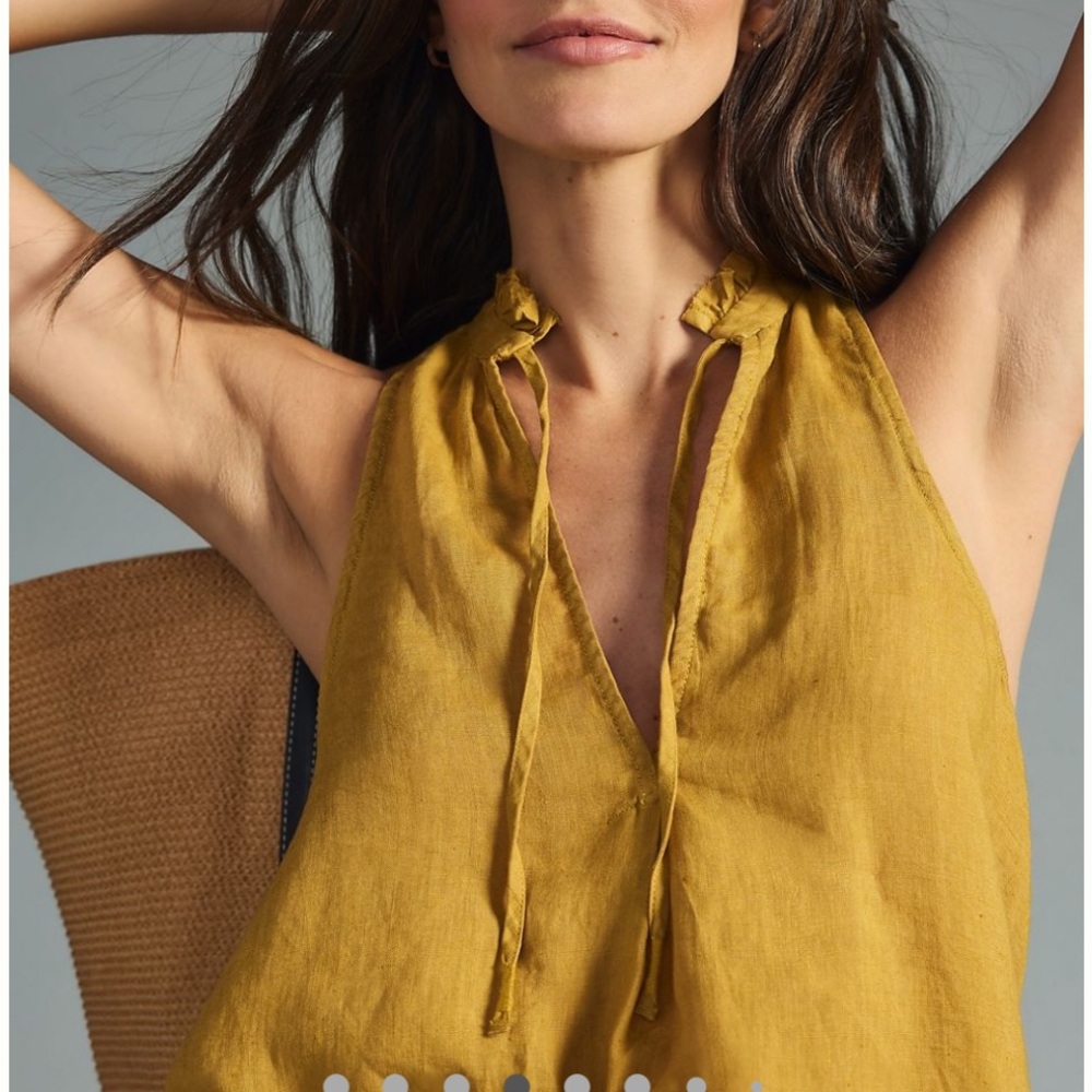 Pilcro Mustard Tie-Neck Blouse